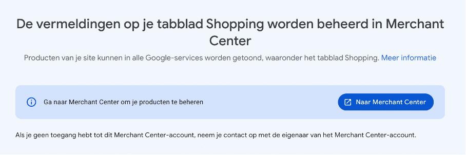 vermeldingen Shopping Search Console