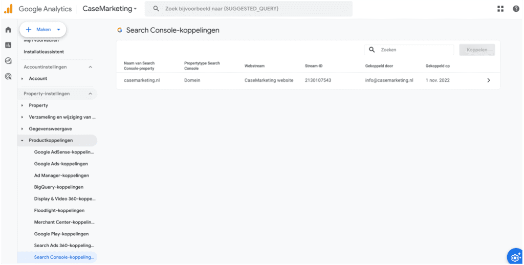Search Console koppelingen Google Analytics 4