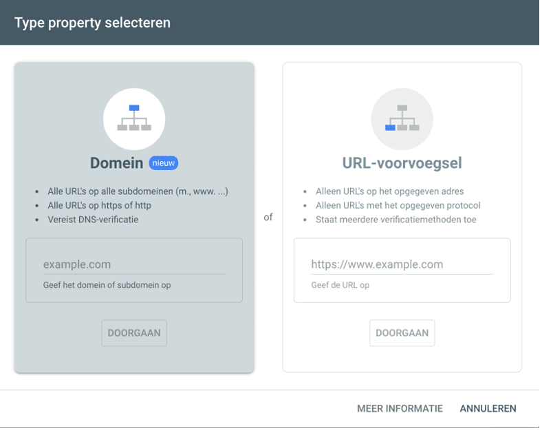 Google Search Console type property kiezen