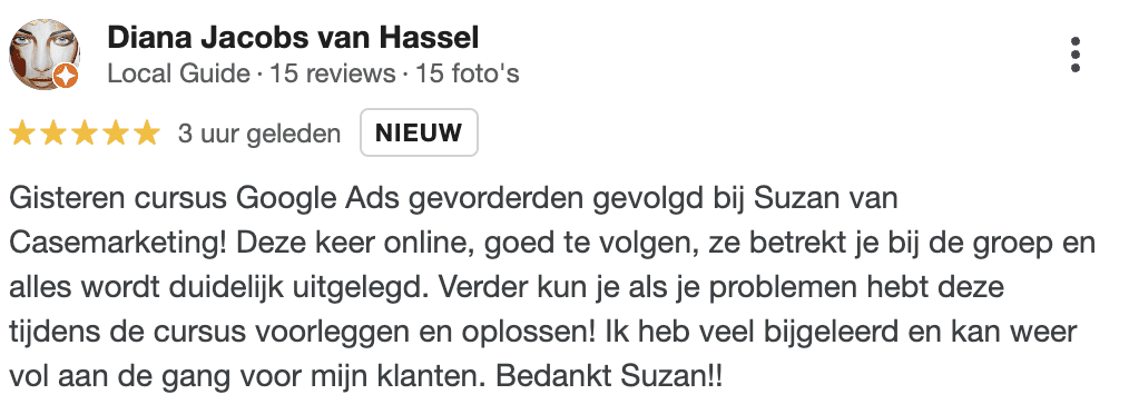 Google Ads cursus ervaring Diana