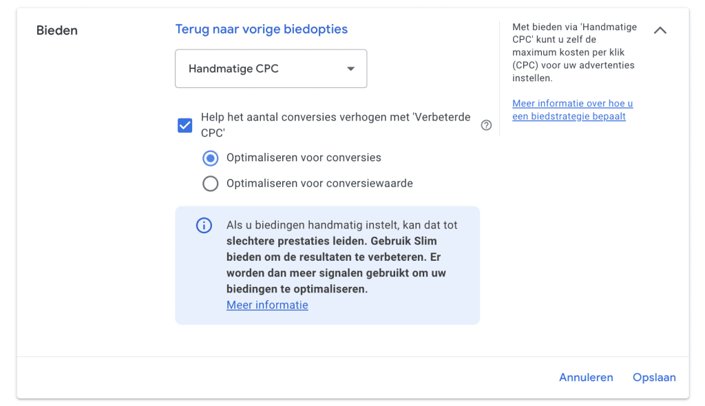 Verbeterde cpc aanvinken verdwijnt