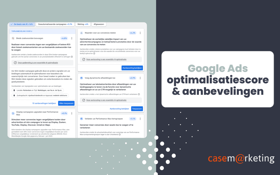 Google Ads aanbevelingen en optimalisatiescore