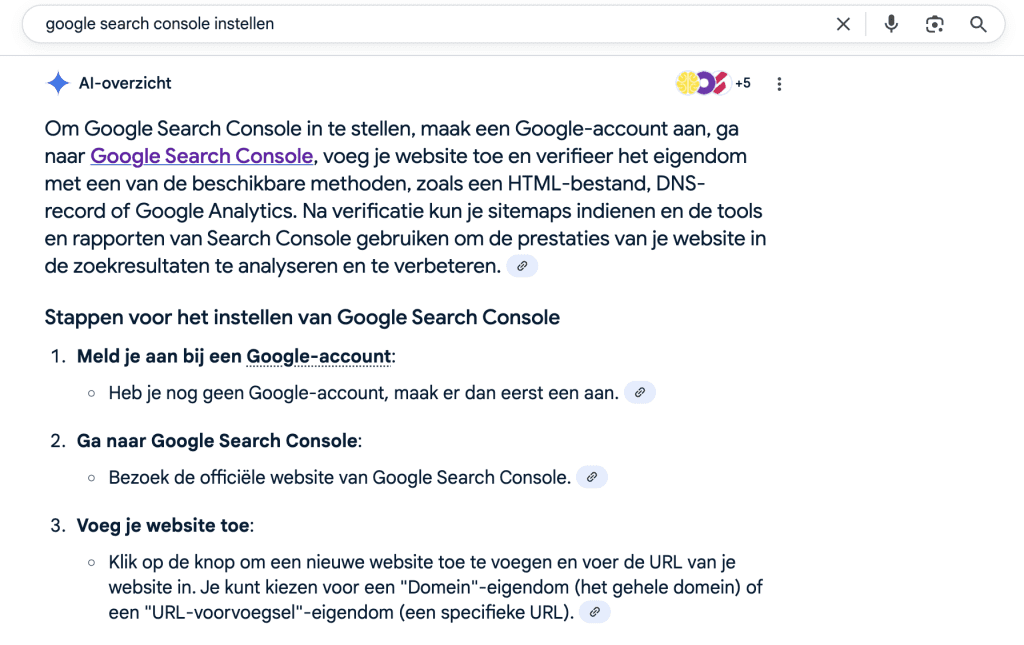 Voorbeeld AI modus Google Search Console instellen