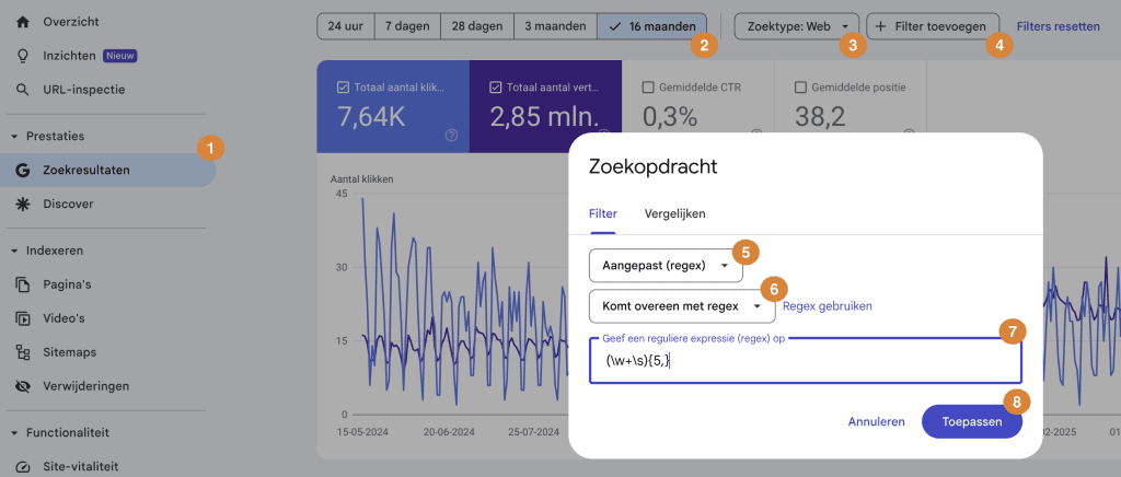 Regex regel filter instellen
