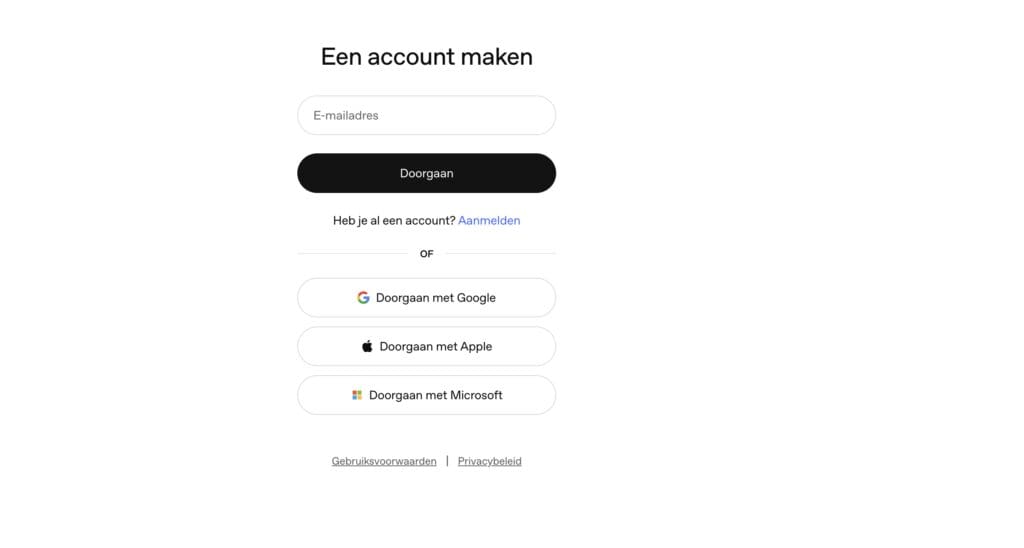Log in met je bestaande ChatGPT account of maak een nieuw account aan
